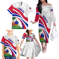 Haiti Independence Anniversary Family Matching Off Shoulder Long Sleeve Dress and Hawaiian Shirt Ayiti Basic Style - Wonder Print Shop