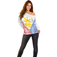 Personalised Philippines Mix Guam Off Shoulder Sweater Filipino Flag Style - Wonder Print Shop