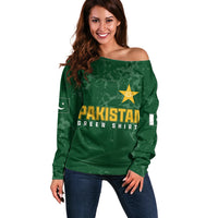 Personalised Pakistan Women Cricket Off Shoulder Sweater Marble Patterns - Wonder Print Shop