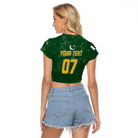 Personalised Pakistan Women Cricket Raglan Cropped T Shirt Marble Patterns - Wonder Print Shop