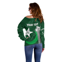 Personalised Pakistan Women Cricket Off Shoulder Sweater World Cup T20 Eagle Symbol - Wonder Print Shop