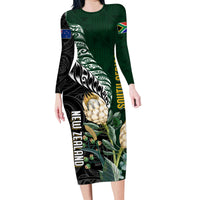 Custom South Africa Mix New Zealand Rugby 2023 Family Matching Long Sleeve Bodycon Dress and Hawaiian Shirt World Cup Greatest Rivalry LT7 - Wonder Print Shop