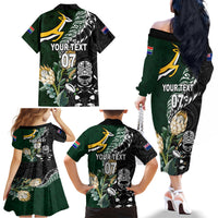 Custom South Africa Mix New Zealand Rugby 2023 Family Matching Off Shoulder Long Sleeve Dress and Hawaiian Shirt World Cup Greatest Rivalry - Wonder Print Shop