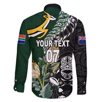 Custom South Africa Mix New Zealand Rugby 2023 Family Matching Off Shoulder Long Sleeve Dress and Hawaiian Shirt World Cup Greatest Rivalry - Wonder Print Shop