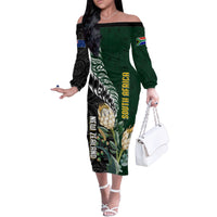 Custom South Africa Mix New Zealand Rugby 2023 Family Matching Off Shoulder Long Sleeve Dress and Hawaiian Shirt World Cup Greatest Rivalry - Wonder Print Shop