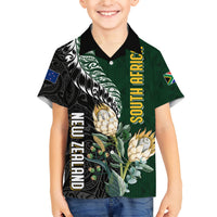 Custom South Africa Mix New Zealand Rugby 2023 Family Matching Short Sleeve Bodycon Dress and Hawaiian Shirt World Cup Greatest Rivalry - Wonder Print Shop