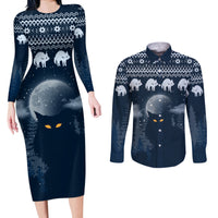 Yule Cat Christmas Couples Matching Long Sleeve Bodycon Dress and Long Sleeve Button Shirt Jolakotturinn Snowy Night LT7 - Wonder Print Shop