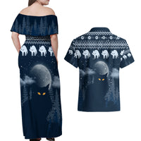 Yule Cat Christmas Couples Matching Off Shoulder Maxi Dress and Hawaiian Shirt Jolakotturinn Snowy Night LT7 - Wonder Print Shop