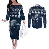yule-cat-christmas-couples-matching-off-the-shoulder-long-sleeve-dress-and-long-sleeve-button-shirt-jolakotturinn-snowy-night
