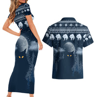 Yule Cat Christmas Couples Matching Short Sleeve Bodycon Dress and Hawaiian Shirt Jolakotturinn Snowy Night LT7 - Wonder Print Shop