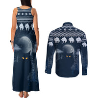 Yule Cat Christmas Couples Matching Tank Maxi Dress and Long Sleeve Button Shirt Jolakotturinn Snowy Night LT7 - Wonder Print Shop