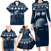 Yule Cat Christmas Family Matching Long Sleeve Bodycon Dress and Hawaiian Shirt Jolakotturinn Snowy Night LT7 - Wonder Print Shop