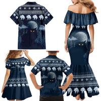 Yule Cat Christmas Family Matching Mermaid Dress and Hawaiian Shirt Jolakotturinn Snowy Night LT7 - Wonder Print Shop