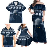 Yule Cat Christmas Family Matching Off Shoulder Maxi Dress and Hawaiian Shirt Jolakotturinn Snowy Night LT7 - Wonder Print Shop