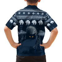 Yule Cat Christmas Family Matching Short Sleeve Bodycon Dress and Hawaiian Shirt Jolakotturinn Snowy Night - Wonder Print Shop