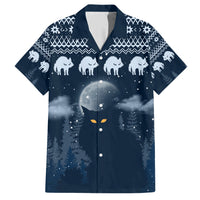 Yule Cat Christmas Family Matching Short Sleeve Bodycon Dress and Hawaiian Shirt Jolakotturinn Snowy Night - Wonder Print Shop