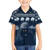 Yule Cat Christmas Family Matching Short Sleeve Bodycon Dress and Hawaiian Shirt Jolakotturinn Snowy Night - Wonder Print Shop