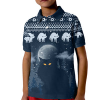 Yule Cat Christmas Kid Polo Shirt Jolakotturinn Snowy Night - Wonder Print Shop