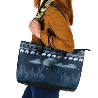 Yule Cat Christmas Leather Tote Bag Jolakotturinn Snowy Night - Wonder Print Shop