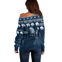 Yule Cat Christmas Off Shoulder Sweater Jolakotturinn Snowy Night - Wonder Print Shop