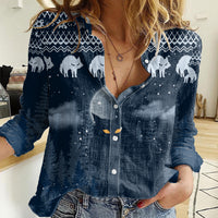 Yule Cat Christmas Women Casual Shirt Jolakotturinn Snowy Night - Wonder Print Shop
