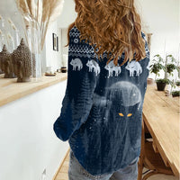 Yule Cat Christmas Women Casual Shirt Jolakotturinn Snowy Night - Wonder Print Shop