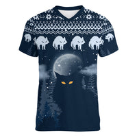 Yule Cat Christmas Women V Neck T Shirt Jolakotturinn Snowy Night - Wonder Print Shop