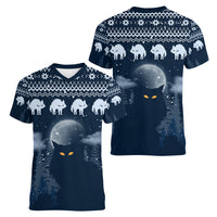 Yule Cat Christmas Women V Neck T Shirt Jolakotturinn Snowy Night - Wonder Print Shop