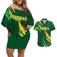 Custom Senegal Football Couples Matching Off Shoulder Short Dress and Hawaiian Shirt Nations Cup 2024 Tranga Lions LT7 - Wonder Print Shop