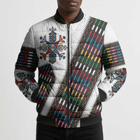 Habesha Kemis Inspired Tilet Pattern Bomber Puffer Jacket White