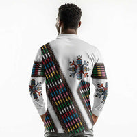 Habesha Kemis Inspired Tilet Pattern Long Sleeve Polo Shirt White
