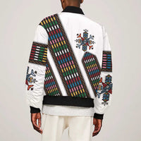 Habesha Kemis Inspired Tilet Pattern Sleeve Zip Bomber Jacket White