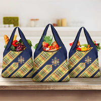 Habesha Kemis Inspired Tilet Pattern Grocery Bag Royal Blue - Gold