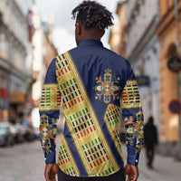 Habesha Kemis Inspired Tilet Pattern Long Sleeve Button Shirt Royal Blue - Gold