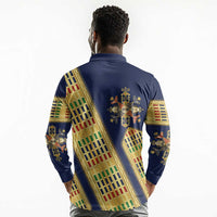 Habesha Kemis Inspired Tilet Pattern Long Sleeve Polo Shirt Royal Blue - Gold