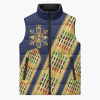 Habesha Kemis Inspired Tilet Pattern Sleeveless Puffer Jacket Royal Blue - Gold