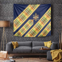 Habesha Kemis Inspired Tilet Pattern Tapestry Royal Blue - Gold
