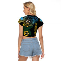 Personalised Vanuatu Raglan Cropped T Shirt Turtle Chest Tattoo Flag Color - Sanma - Wonder Print Shop