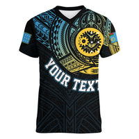 Personalised Vanuatu Women V Neck T Shirt Turtle Chest Tattoo Flag Color - Sanma - Wonder Print Shop