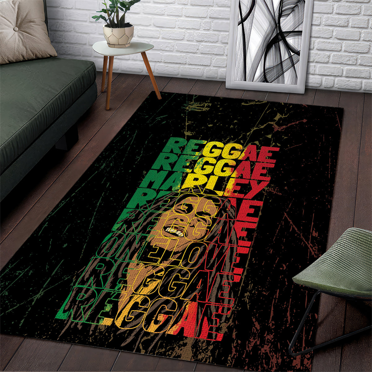 Reggae King Marley Area Rug Typeset Grunge Style