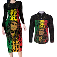 Reggae King Marley Couples Matching Long Sleeve Bodycon Dress and Long Sleeve Button Shirt Typeset Grunge Style LT7 - Wonder Print Shop