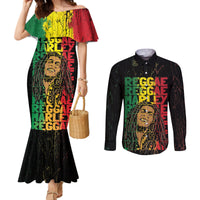 Reggae King Marley Couples Matching Mermaid Dress and Long Sleeve Button Shirt Typeset Grunge Style