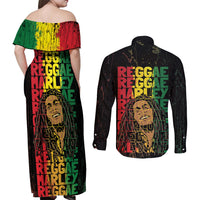 Reggae King Marley Couples Matching Off Shoulder Maxi Dress and Long Sleeve Button Shirt Typeset Grunge Style LT7 - Wonder Print Shop