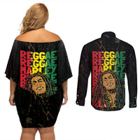 Reggae King Marley Couples Matching Off Shoulder Short Dress and Long Sleeve Button Shirt Typeset Grunge Style LT7 - Wonder Print Shop
