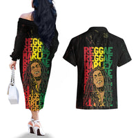 Reggae King Marley Couples Matching Off The Shoulder Long Sleeve Dress and Hawaiian Shirt Typeset Grunge Style LT7 - Wonder Print Shop