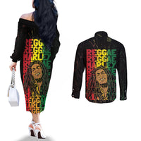 Reggae King Marley Couples Matching Off The Shoulder Long Sleeve Dress and Long Sleeve Button Shirt Typeset Grunge Style