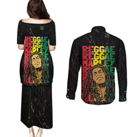 Reggae King Marley Couples Matching Puletasi and Long Sleeve Button Shirt Typeset Grunge Style LT7 - Wonder Print Shop