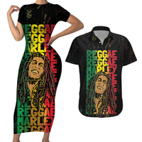 Reggae King Marley Couples Matching Short Sleeve Bodycon Dress and Hawaiian Shirt Typeset Grunge Style LT7 - Wonder Print Shop