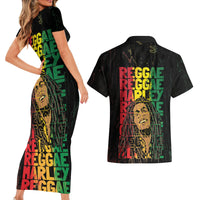 Reggae King Marley Couples Matching Short Sleeve Bodycon Dress and Hawaiian Shirt Typeset Grunge Style LT7 - Wonder Print Shop