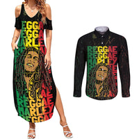 Reggae King Marley Couples Matching Summer Maxi Dress and Long Sleeve Button Shirt Typeset Grunge Style LT7 - Wonder Print Shop
